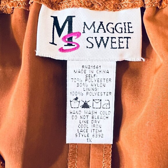 Maggie Sweet Copper Orange Lace Overlay Skirt Elastic Waist Scalloped Hem 1X XL - Picture 9 of 9